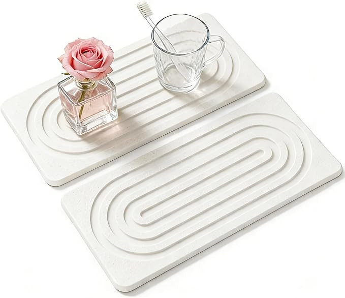 2 PCS Water Absorbing Diatomite Coasters, Stone Drying Mat for Kitchen Counter, Quick Dry Stone M... | Amazon (US)