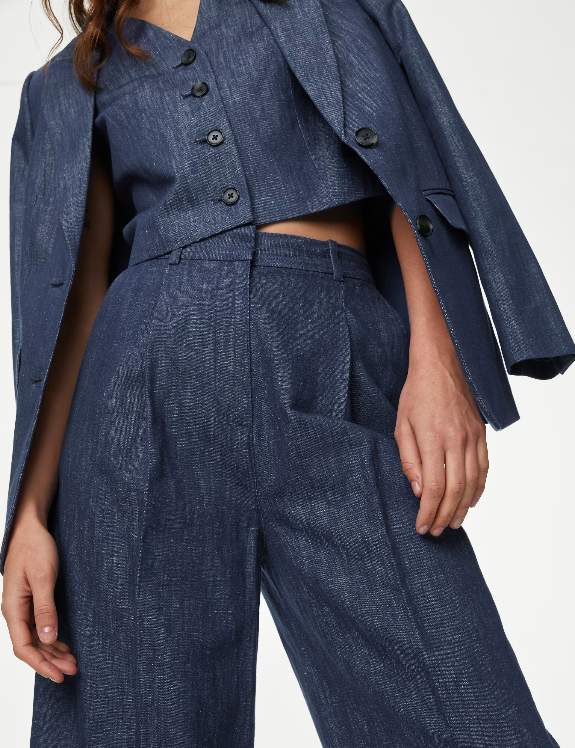 Cotton Rich Pleat Front Wide Leg Trouser | Marks & Spencer (UK)