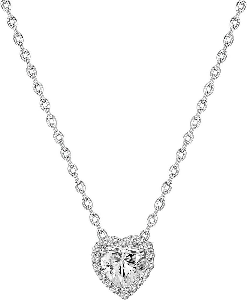 Amazon.com: PAVOI 14K Gold Plated Post Faux Diamond Heart Shape Pendant Halo Necklace in White Go... | Amazon (US)