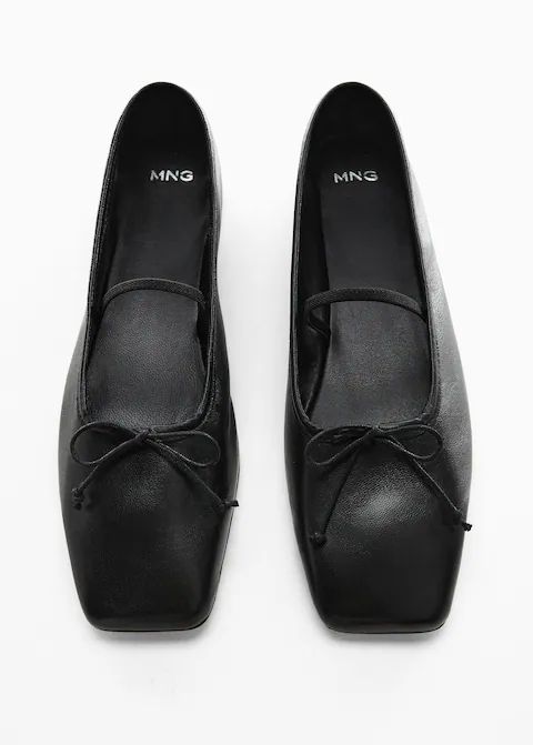 Square toe leather ballerina -  Women | Mango USA | MANGO (US)