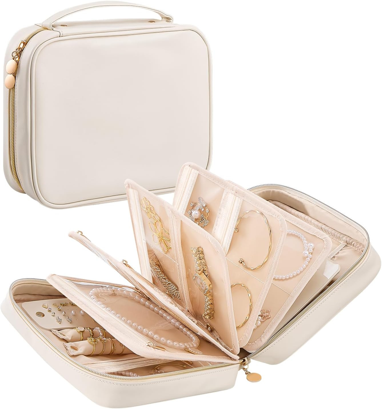 Lolalet Travel Jewelry Case, Large Jewelry Storage Binder Organizer -Beige | Amazon (US)