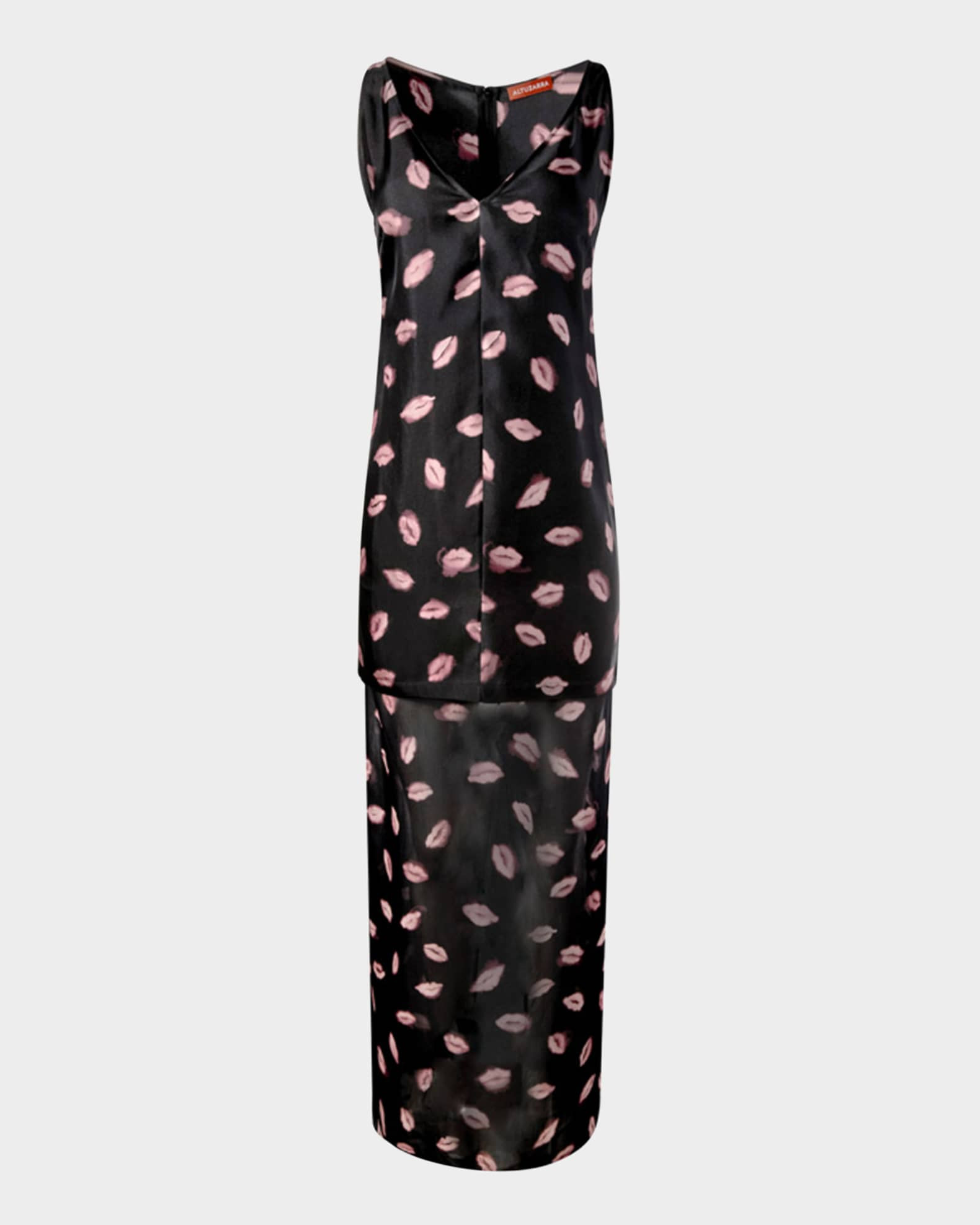 Katrin Lip-Print Silk Maxi Dress | Neiman Marcus