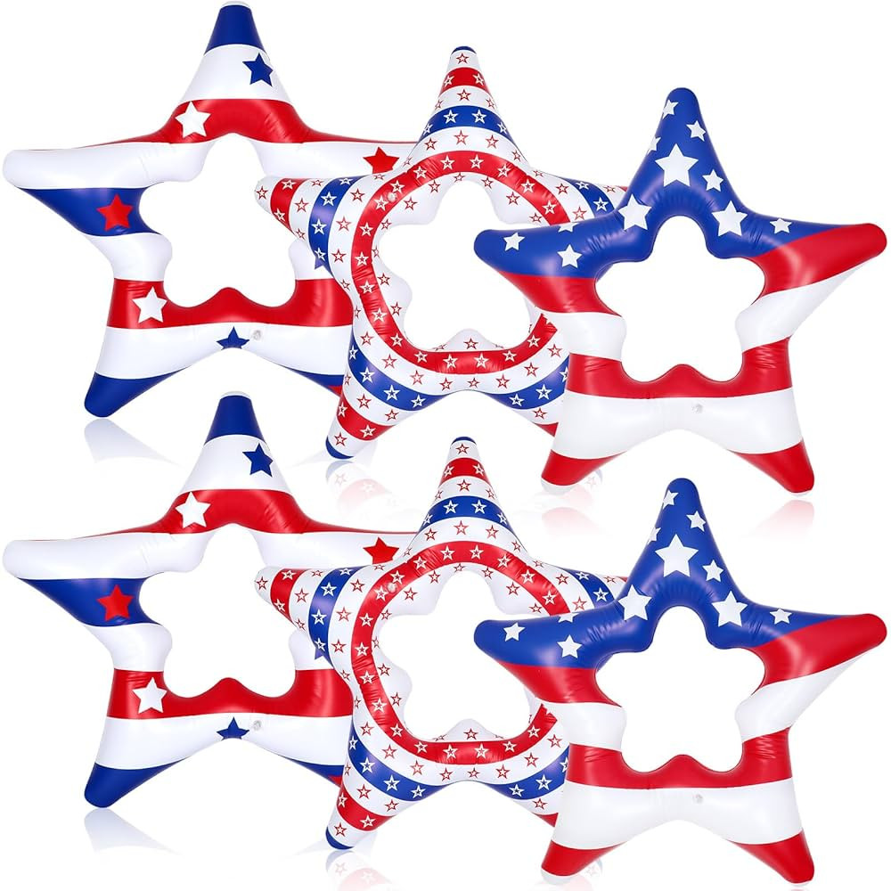 6 Pcs 4th of July Pool Floats 35 Inch American USA Flag Swim Ring Red White Blue Stars Patriotic ... | Amazon (US)