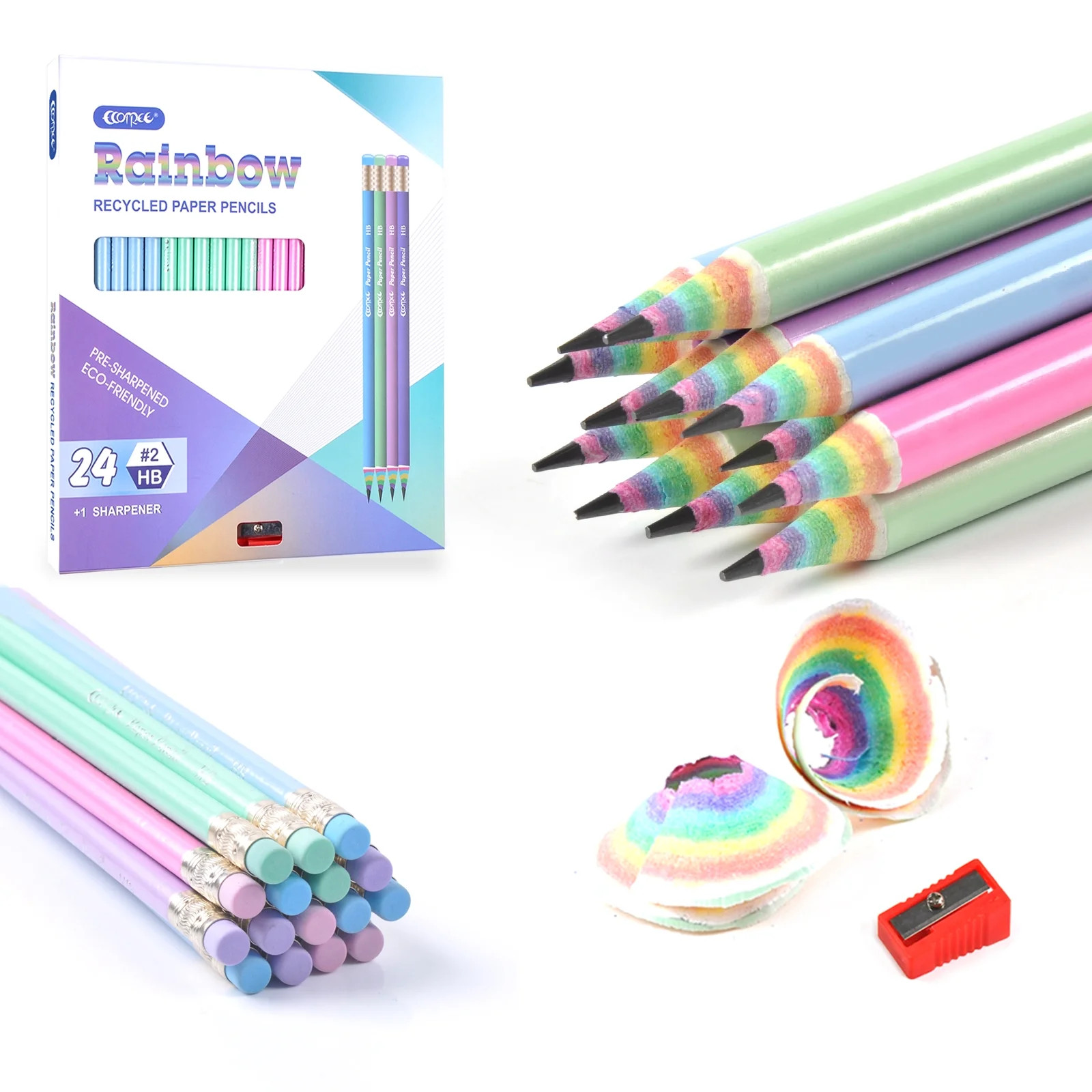 ECOTREE Pencils #2 HB Pencils Pre-Sharpened Pencils Number 2 Pencils Rainbow Paper Pencils School... | Walmart (US)
