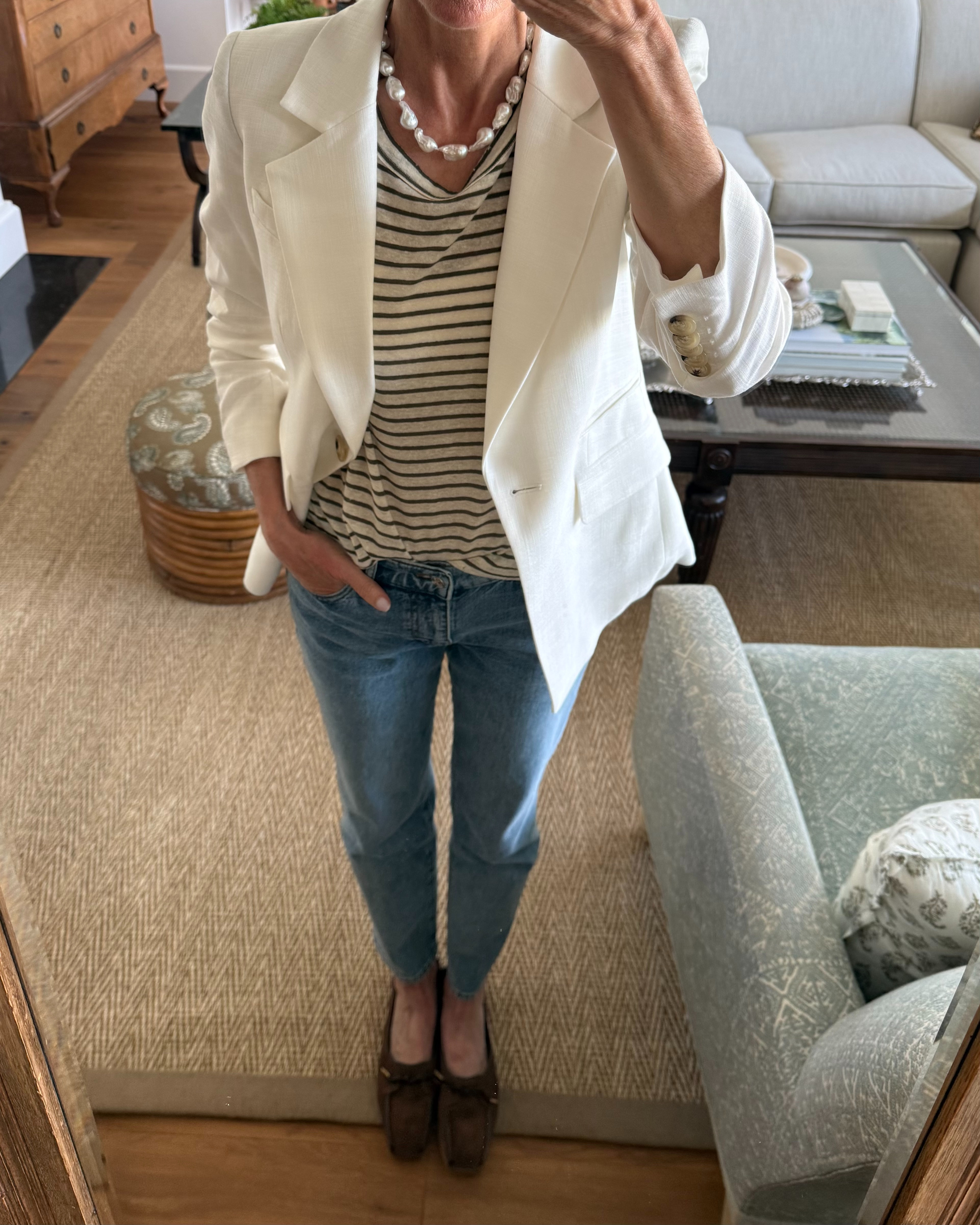 A lightweight blazer is still part of my summer wardrobe. It's the layer I always keep on hand for over-air-conditioned spaces and evenings out. I'm wearing a white style from Veronica Beard, but I've included some of my favorite colors and textures in my edit as well.

#revolve #summerstyle #ootd 

 #LTKdayinmylife #LTKgrwm #LTKootd