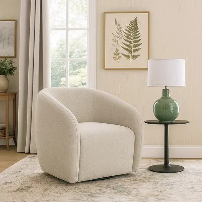 Royal Hampton Swivel Accent Chair, Modern Style Rounded Back, Warm Beige Linen | Target