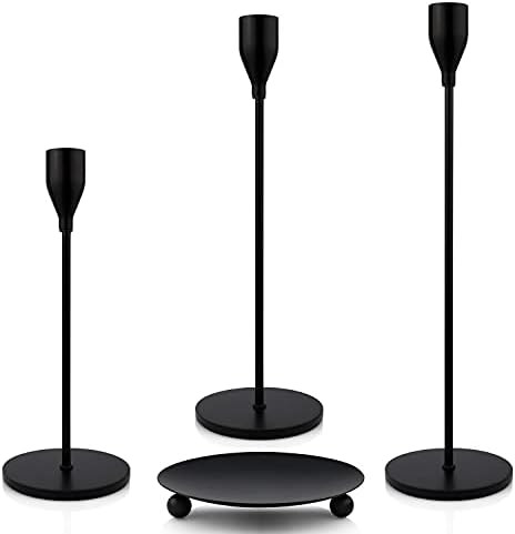 Janice - Matte Black Candle Holders Set of 4 - Metal Candlestick Holders for Taper Candle & Pillar C | Amazon (US)