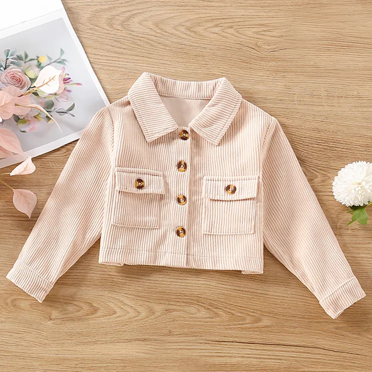 Toddler Girl Lapel Collar Button Design Pocket Pink Ribbed Jacket Coat | PatPat