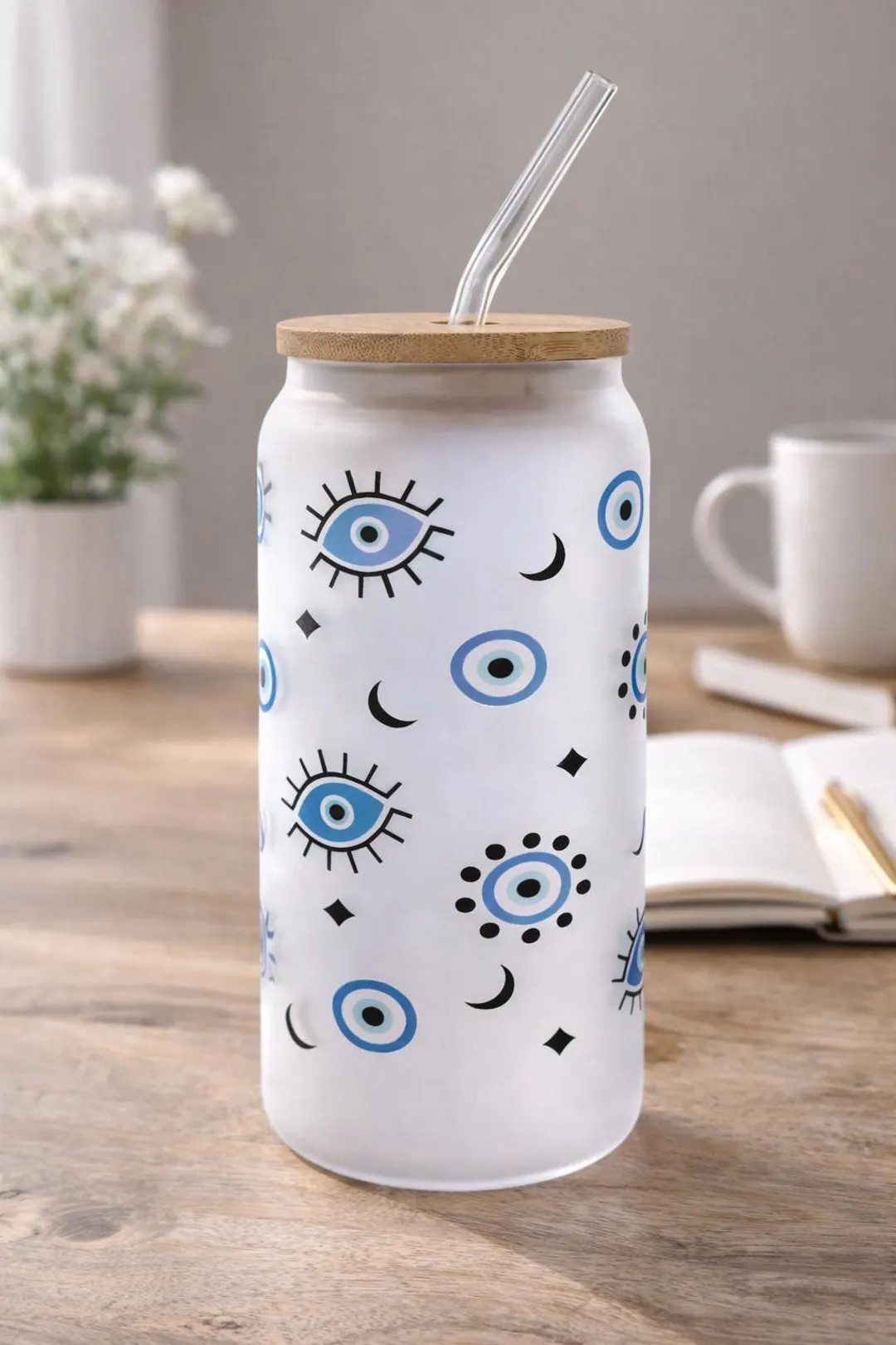 Evil Eye Glass Cup 16oz Tumbler| Nazar to Protect Your Energy| Hasma Gift for Best Friend| Turkis... | Etsy (US)