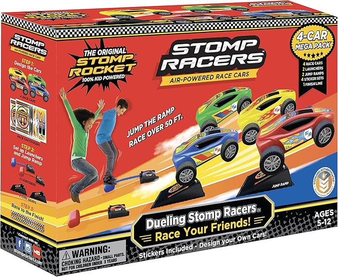 Stomp Racers Air Powered Race Cars by Stomp Rocket, 4 Car Mega Pack - Dueling Stomp Racers Toy Ca... | Amazon (US)