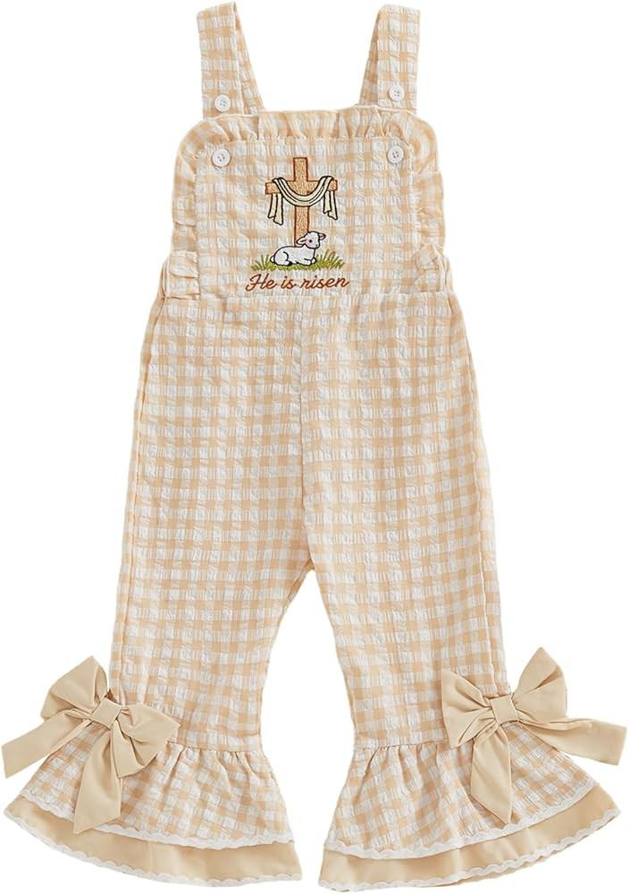 Toddler Baby Girls Western Outfit Chick Cow Print Farm Overalls Pants Bell Bottoms Jumpsuit Summe... | Amazon (US)