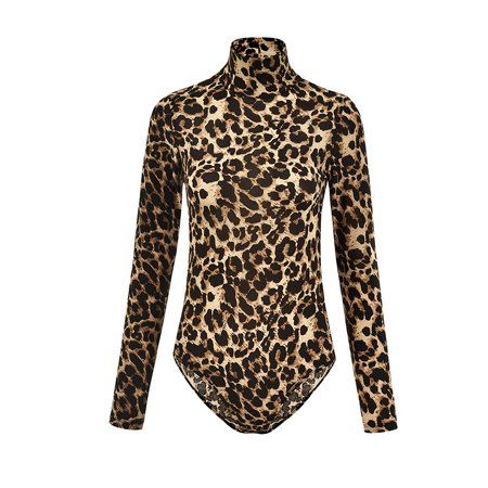 Women s Fashion Slim Floral Skinny Bodysuits Sexy Turtle Neck Long Sleeve Leopard Bodysuits Basic Ch | Walmart (US)