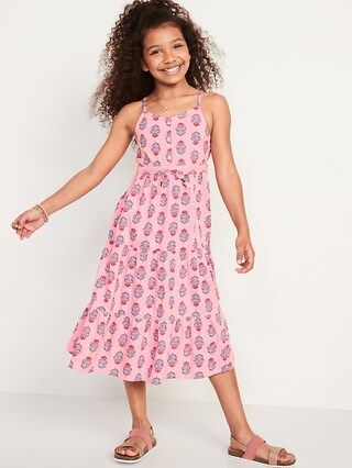 Sleeveless Button-Front Tiered Matching Print Midi Dress for Girls | Old Navy (US)