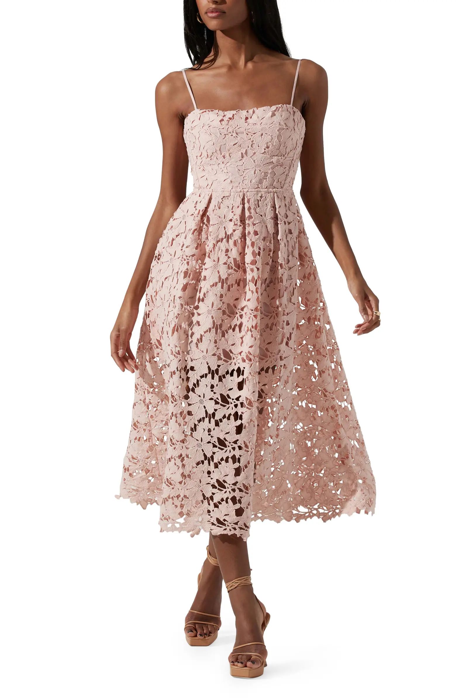 ASTR the Label Joyce Linen Blend Lace Midi Dress | Nordstrom | Nordstrom