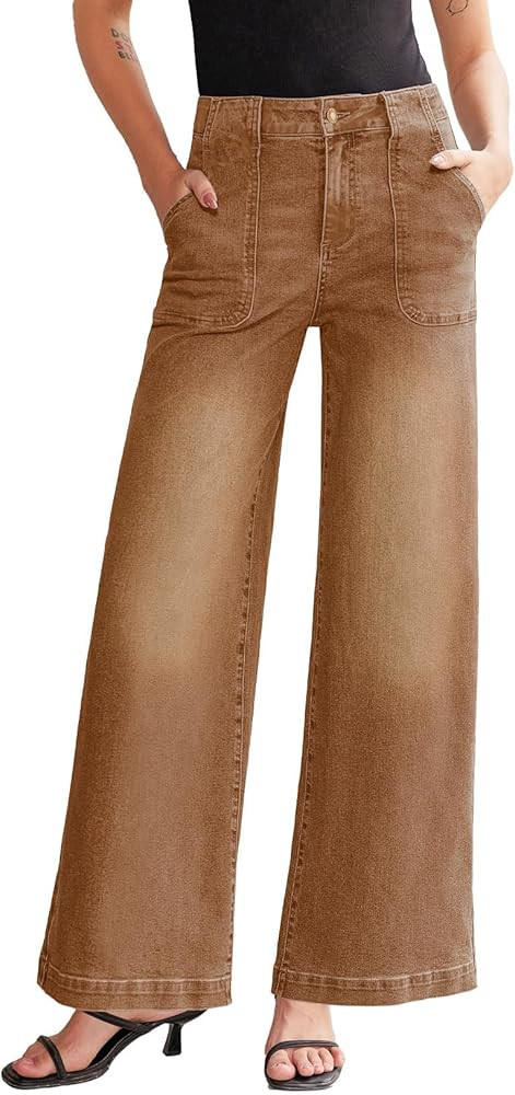 Sidefeel Womens Wide Leg Jeans High Waisted Stretchy Straight Leg Baggy Denim Pants with Pockets | Amazon (US)