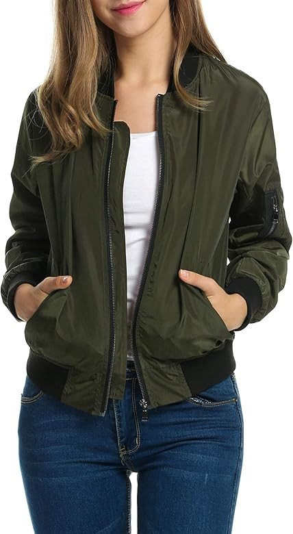 Zeagoo Women Classic Solid Biker Jacket Zip up Bomber Jacket Coat | Amazon (US)
