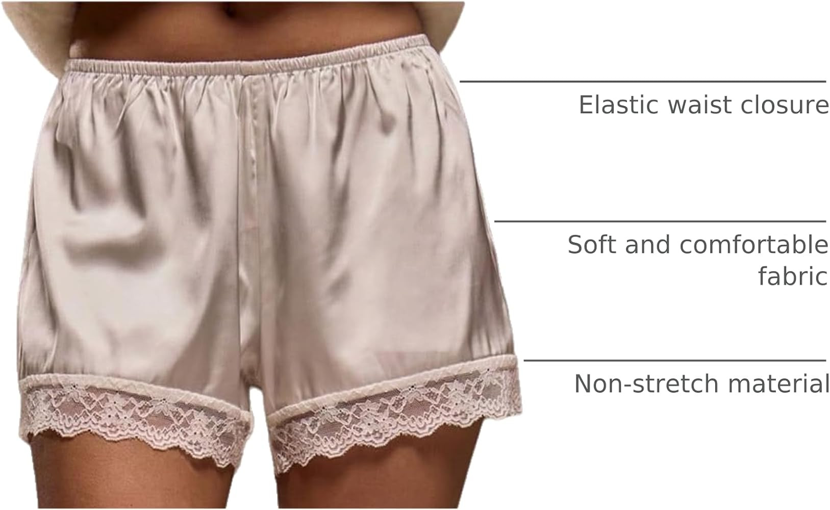 Women's Lace Trim Satin Shorts Shiny Elastic Waist Mini Shorts French Knickers | Amazon (US)