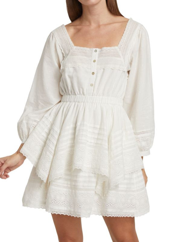 Pacoima Cotton Ruffle Pointelle Minidress | Saks Fifth Avenue OFF 5TH