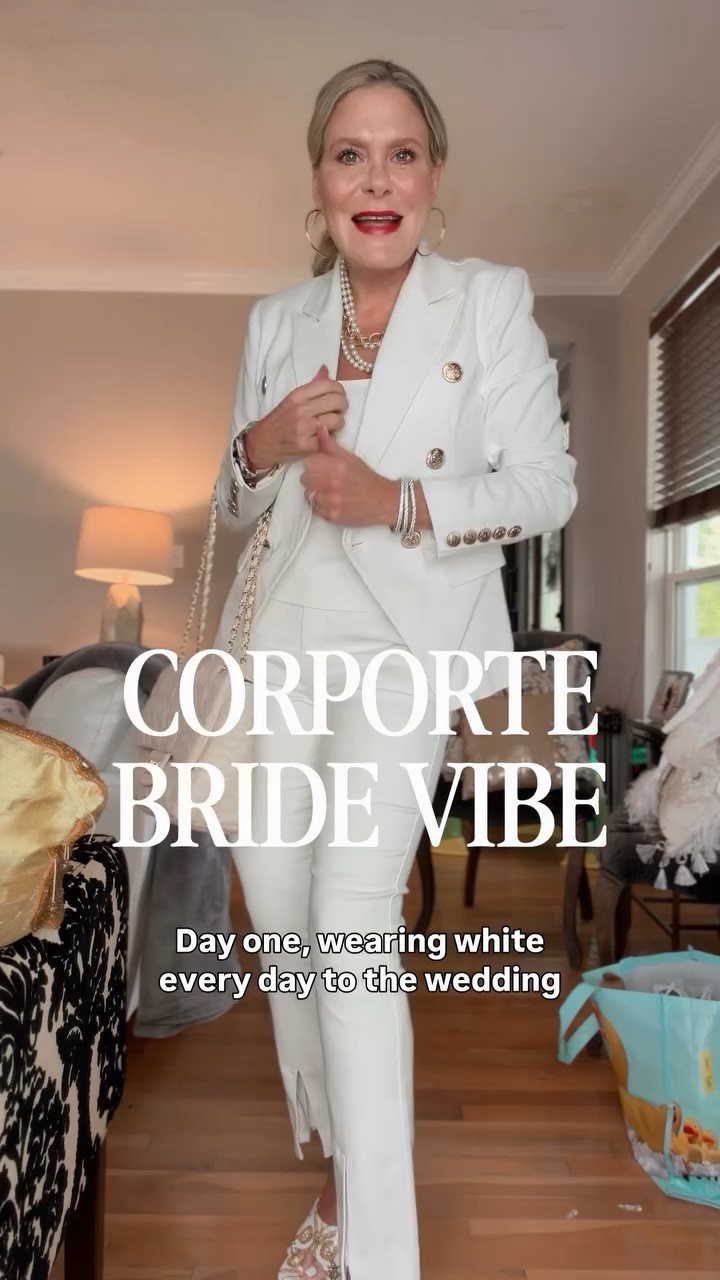 Who says the boardroom can’t meet bridal glam? 👰

A crisp white suit, pearl layers, gold accents and a little confidence can take you from executive meetings to wedding week celebrations without missing a beat.

Boardroom to Bridal ✅💍✨

#CorporateBride #MidlifeStyle #WhiteSuitStyle #WeddingWeekStyle #OfficeToCocktails