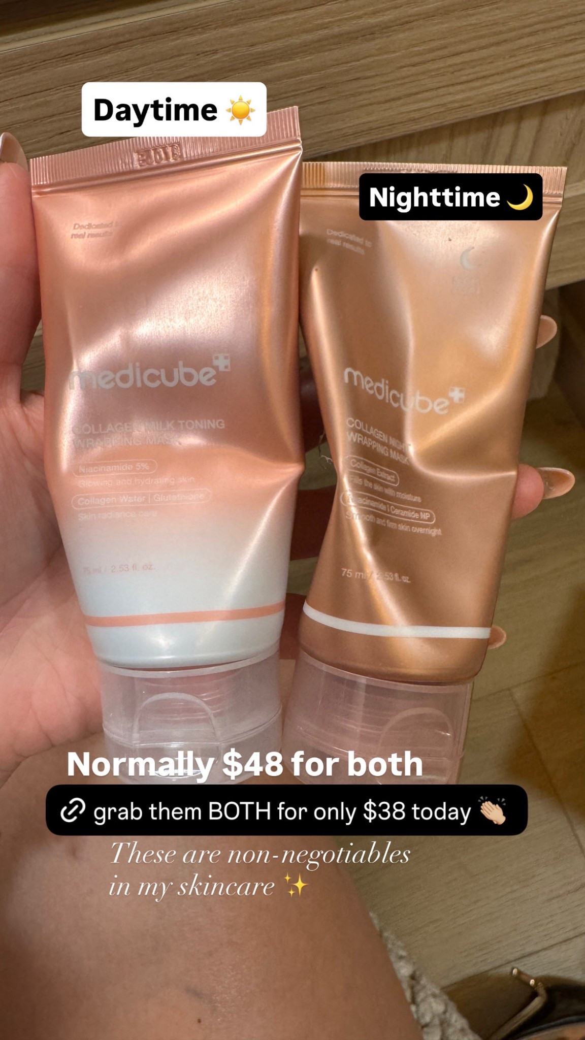 Okay girls 😮‍💨 these are my day + night non-negotiables. The daytime collagen milk mask gives instant plump + glow, and the nighttime wrapping mask locks everything in while I sleep ✨ Normally $48 for both but they’re $38 today 👏🏼 Linking them before they sell out!