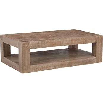 Signature Design by Ashley Waltleigh Rectangular Pine Wood Modern Cocktail Table, Distressed Brow... | Amazon (US)
