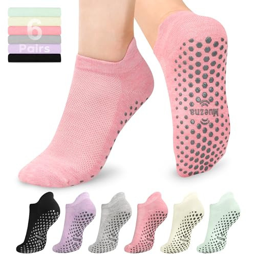 Muezna 6 Pairs Pilates Grip Socks for Women, Non Slip Yoga Socks with Grips, Grippy Socks for Barre, and Hospital | Amazon (US)