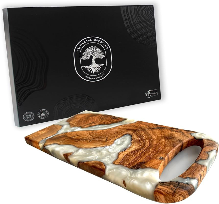 Handmade Olive Wood Small Cutting Board Resin Mini Charcuterie Boards with Handle, White Epoxy Re... | Amazon (US)