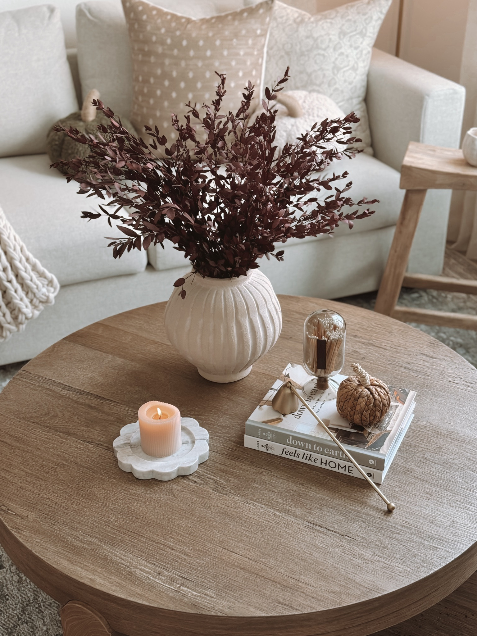 Friday coffee table views, fall edition 🍂 

These preserved eucalyptus stems added the perfect moody touch to this space and they also smell amazing. You can find them linked below! I used two bundles to get this look. 🤎