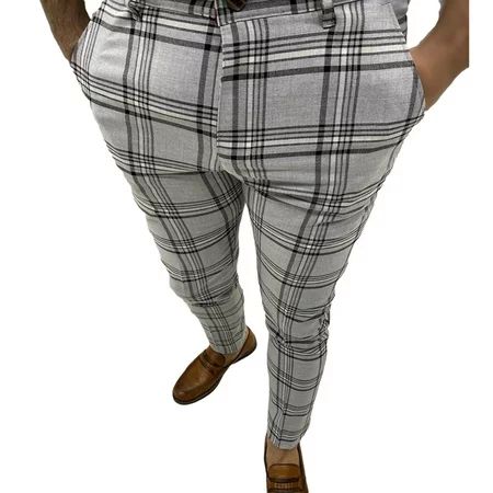 Men s Plaid Dress Pants Casual Slim Fit Flat Front Skinny Business Checked Plaid Pants | Walmart (US)