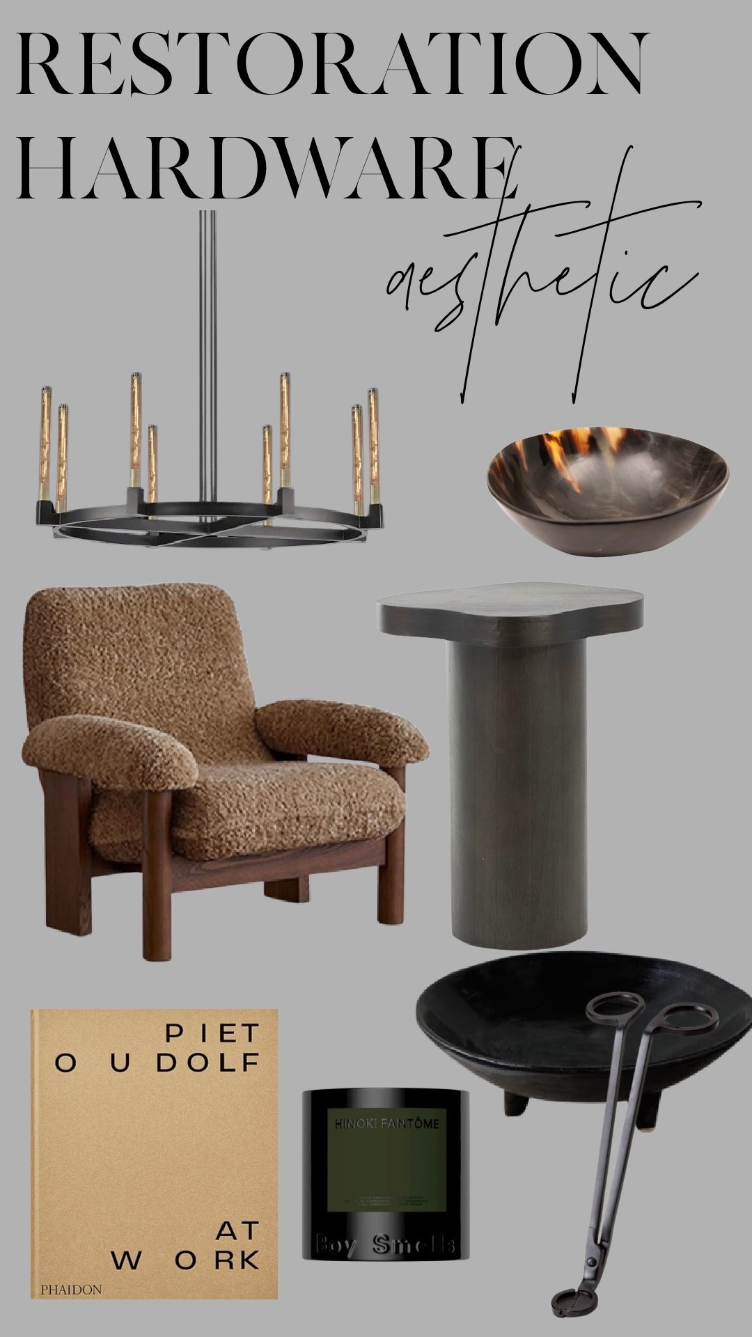 Restoration Hardware Aesthetic
Bring that high-end, Restoration Hardware look into your home with these curated pieces. From a modern black chandelier and bouclé accent chair to a pedestal side table, tortoise shell catchall bowl, and black footed bowl with wick trimmer, these neutral, elevated home accents add a timeless and sophisticated vibe to any space. I also love the Piet Oudolf coffee table book and the Boy Smells Hinoki Fantôme candle for layering in those subtle, luxe details. Tap to shop and recreate this modern luxe aesthetic in your home.

#LTKFindsUnder100 #LTKSaleAlert #LTKHome
