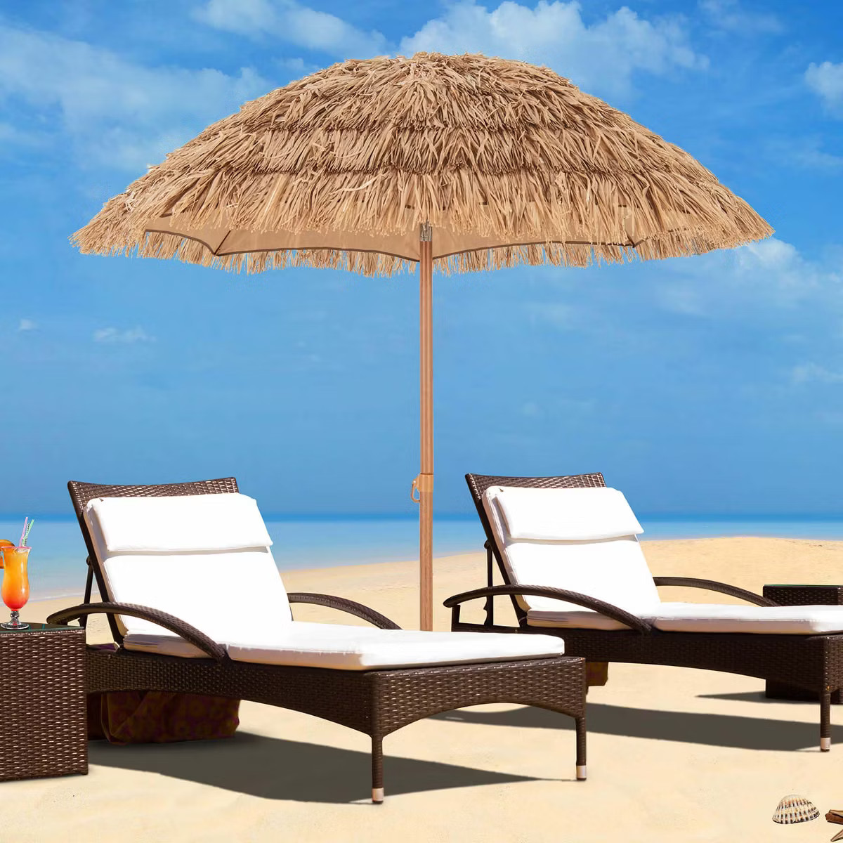 Costway 6.5 FT Hula Thatched Tiki Beach Umbrella 30° Tilting Hawaiian Style Umbrella Natural | Target