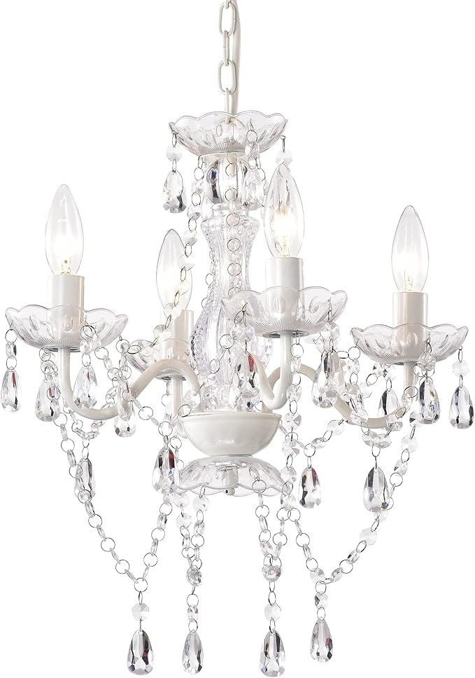 White Chandelier Mini Crystal Chandelier Lighting Small Acrylic Chandelier 4 Light Modern Pendant... | Amazon (US)