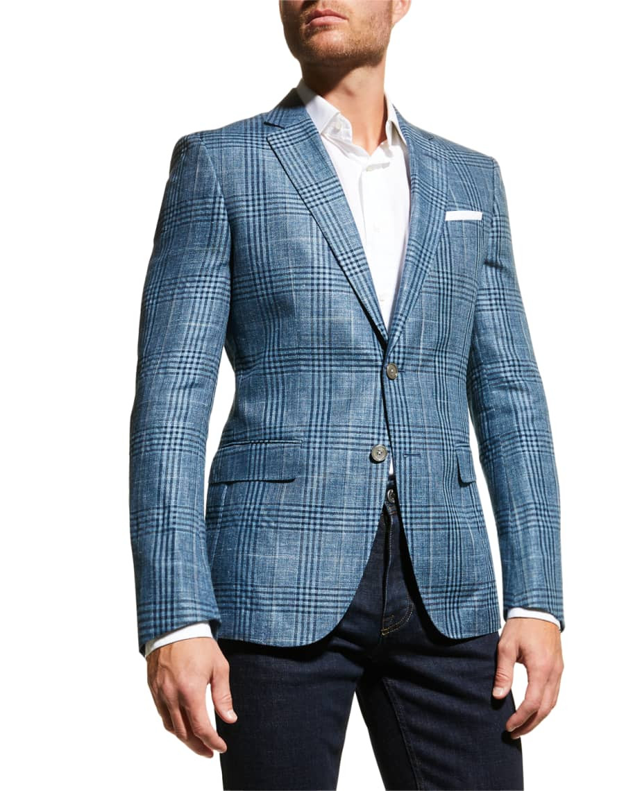 BOSS Men's Plaid Linen-Wool Sport Jacket | Neiman Marcus