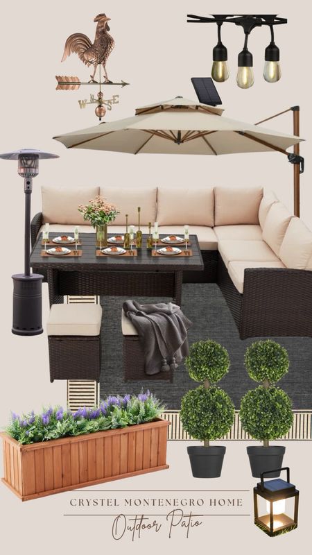 Home. Outdoor Patio Mood Board. Topiary. Seating. Patio Heater. Garden Bed.

#LTKGiftGuide #LTKhome #LTKSeasonal