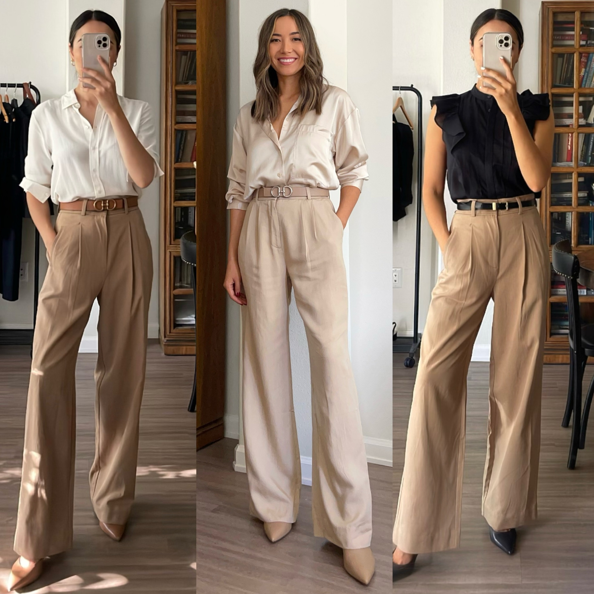 One of my favorite comfy work pants is 25% off with code AFLTK - tailored wide leg camel pants styled 3 ways 

Wearing everlane drape pants in R picture - 00 30”, good for taller people 

Abercrombie comfy work pants - i wear xs, new version is in slightly different colors and in more sizes! 

LTK sale / workwear / Abercrombie 

#LTKSale #LTKworkwear #LTKsalealert