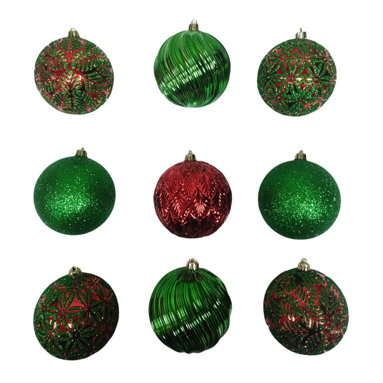 Red and Green Shatterproof Christmas Ornaments, 4 in, 9 Count, by Holiday Time - Walmart.com | Walmart (US)