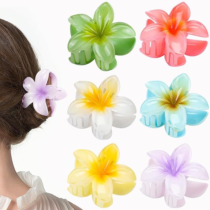 6 Pack Flower Claw Clip for Women, Preppy Flower Hair Clip, Hawaiian Plumeria Hair Clip, Hawaii H... | Amazon (US)