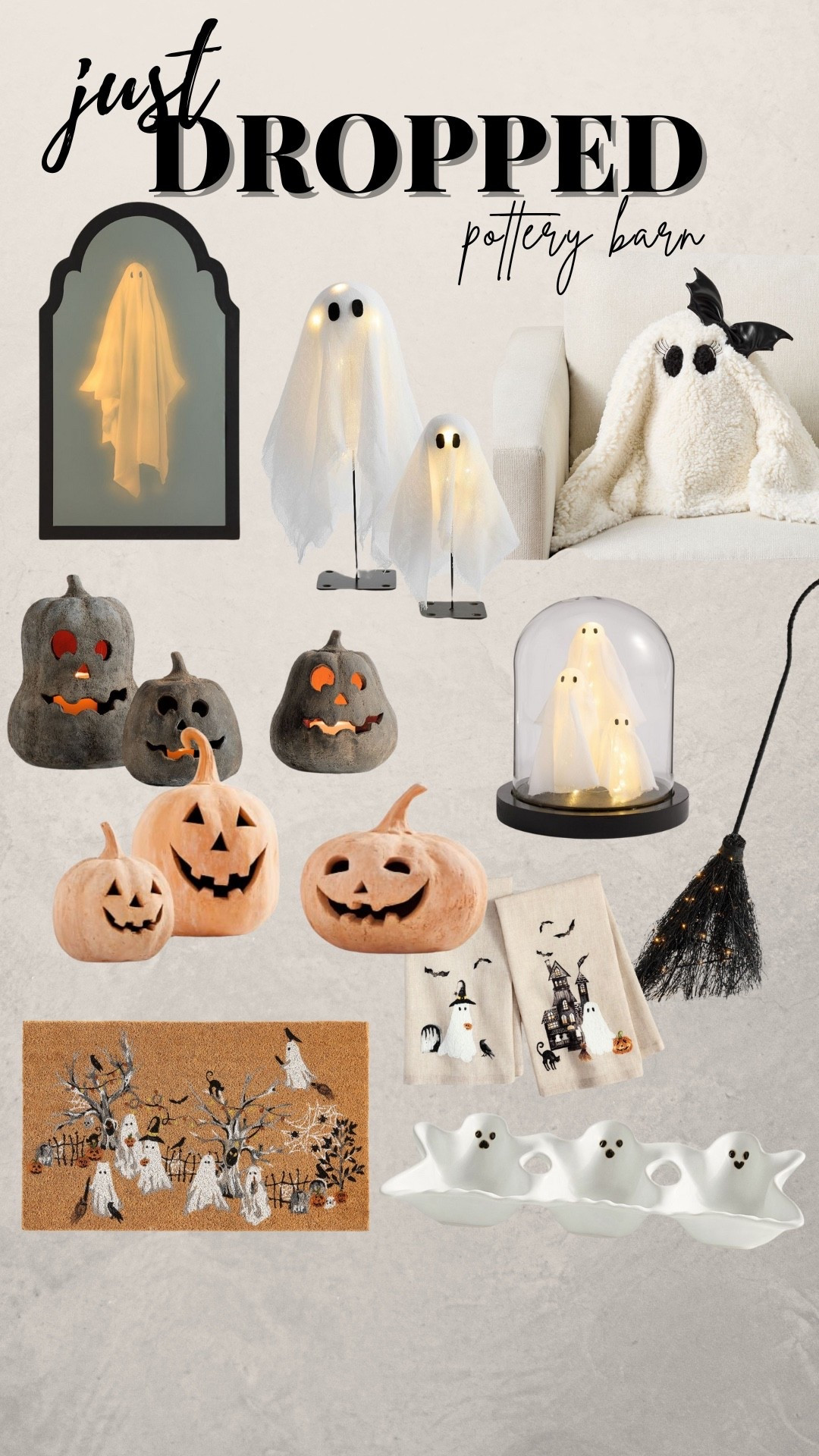 New Halloween collection Just dropped at pottery barn! Halloween home - Halloween decor - pumpkins - skeleton - Halloween front porch mat - witches broom - light up skeleton - ghost pillow - ghost cloche - terracotta pumpkin - ghost hologram - ghost plate - life size skeletons - ghost coffee mug - Halloween wreath 

#LTKSeasonal #LTKHome #LTKFamily