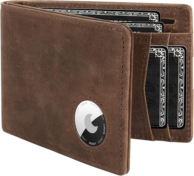 LORZOR AirTag Leather Wallet for Men, Bifold Full Grain Leather Minimalist Front Pocket RFID Bloc... | Amazon (US)