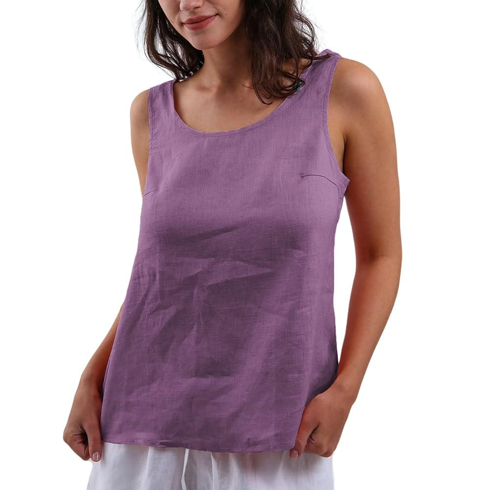 Amazhiyu Women's 100% Linen Tank Tops Summer Casual Sleeveless Scoop Neck Blouse | Amazon (US)