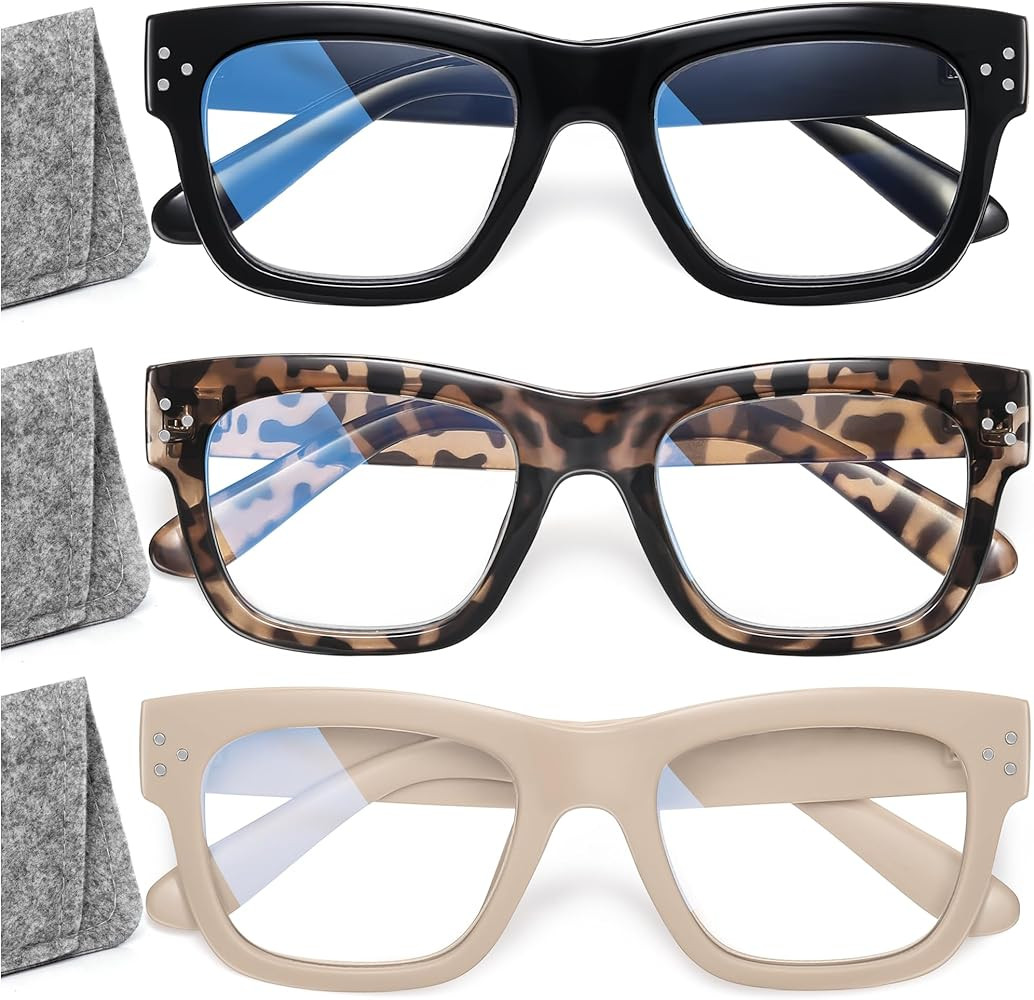 Madison Avenue 3 Pack Multicolor Thick Square Reading Glasses for Women, Oprah Blue Light Blockin... | Amazon (US)