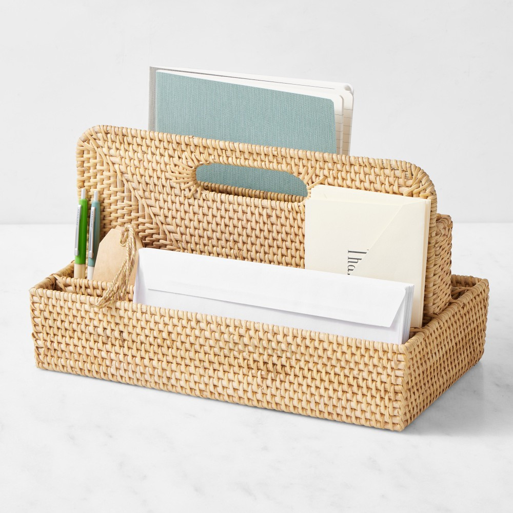 Hold Everything Rattan Divided Mail Basket | Williams-Sonoma