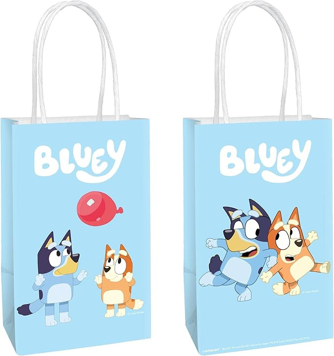 Multicolor Bluey Printed Party Favor Bags - 8.25" x 5.25" x 3", Pack of 8 Blue Kraft Treat Bags -... | Amazon (US)