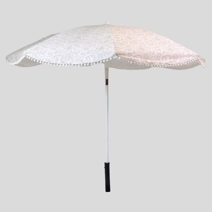 9' Garden Party Scalloped Patio Umbrella Tan - White Poms - White Pole - Opalhouse™ | Target