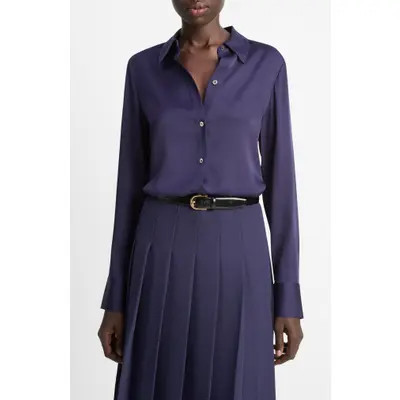 Vince Slim Fit Silk Blend Button-Up Shirt in Twilight at Nordstrom, Size Small | Nordstrom