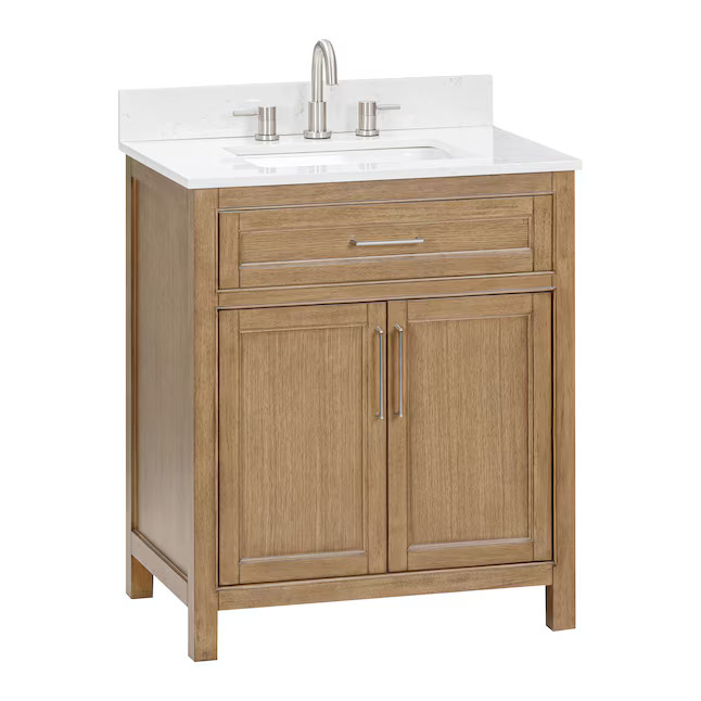 allen + roth Connery 30-in Warm Oak Undermount Single Sink Bathroom Vanity with White Engineered ... | Lowe's