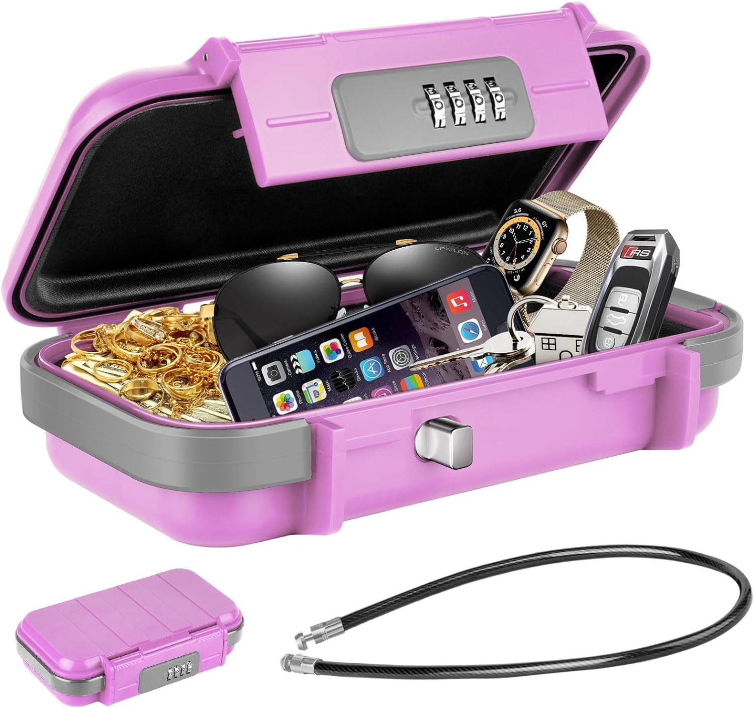 HUANLANG Portable Safe Lock Box with Combination Lock Mini Beach Travel Safe Waterproof Small Lockable Boxs with Removable Wire Rope Combination Lock Box for Dorm,Travel,Beach,Hotel,Car,Home,Office | Amazon (US)