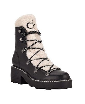 Calvin Klein Women's Alaina Heeled Lace Up Cozy Lug Sole Winter Cold Weather Boots & Reviews - Bo... | Macys (US)