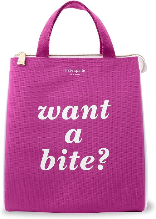kate spade new york Cute Lunch Bag for Women, Large Capacity Lunch Tote, Adult Lunch Box with Silver Thermal Insulated Interior Lining and Storage Pocket, Colorblock, Want A Bite | Amazon (US)