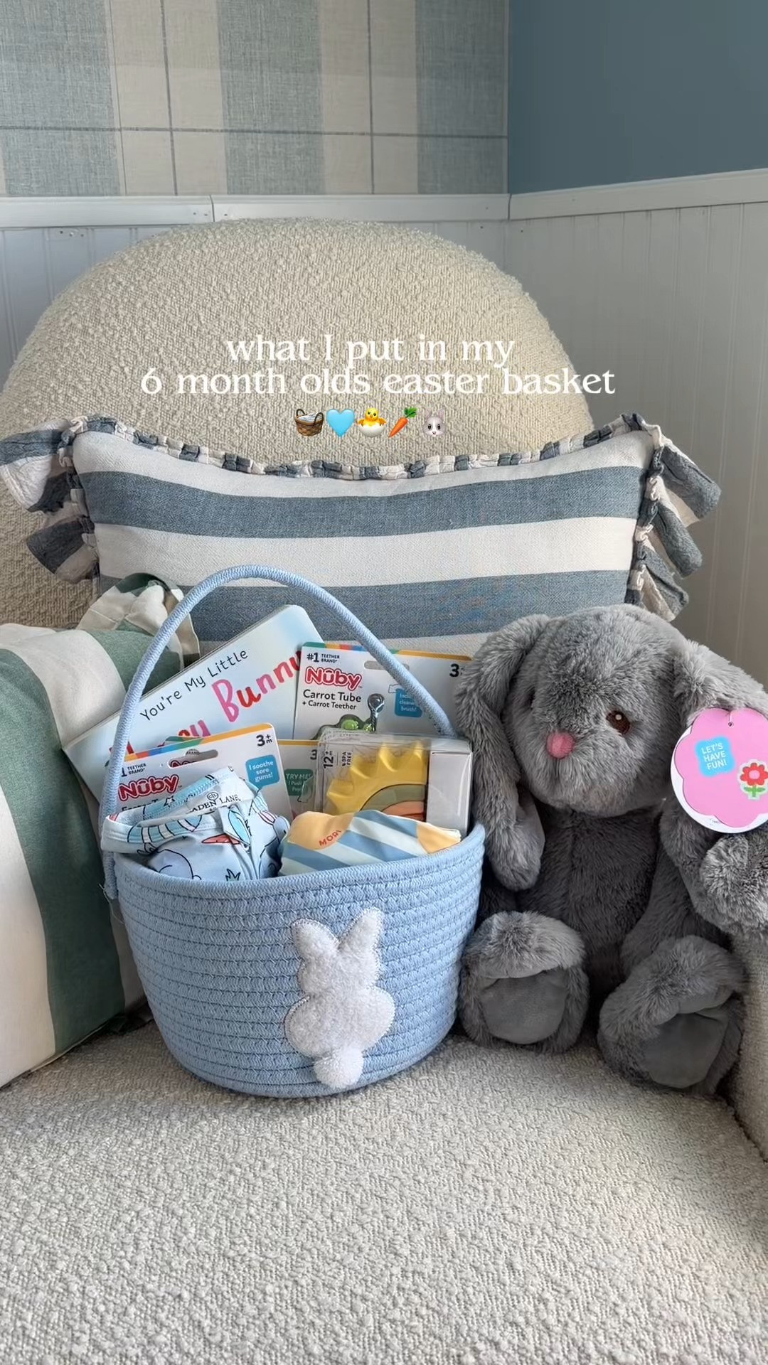 My 6 month olds first easter basket / Use link in instagram bio for 20% off Caden Lane onesies  

 #LTKSeasonal #LTKBaby #LTKKids